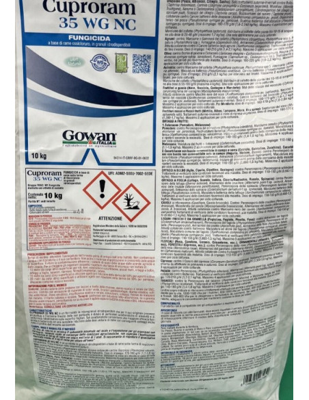 CUPRORAM 35 WG N.C. KG.10 (100 g di prodotto contengono: - Rame metallo g 35 (sotto forma di ossicloruro) - Coformulanti ed inerti q.b. a g 100 )