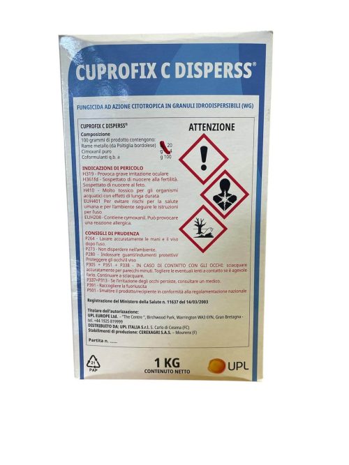 Cuprofix C Disperss fungicida ad azione citotropica granuli idrodispersibili (Rame metallo (da Poltiglia bordolese) Cimoxanil puro Coformulanti )