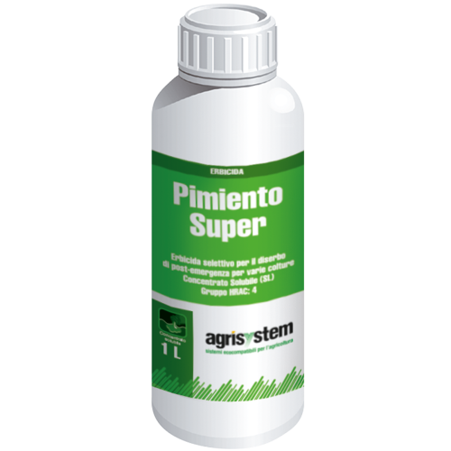PIMIENTO SUPER (2,4 D acido g 50,0 (=600 g/L) equivalente a g 60,2 (=722 g/L) di 2,4D sale dimetilamminico Coformulanti q. b. a g 100)